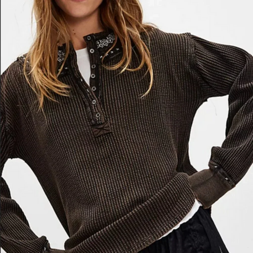 Free People We The Free Holly Henley Top Duck Combo New XS